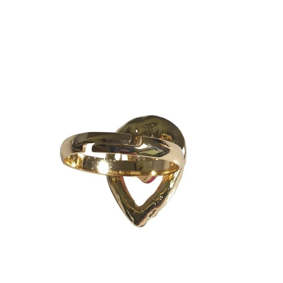 Gold Tone Open Adjustable Ring Red Gemstone Crystal Accents Tear Drop Mom Gift - Picture 2 of 5